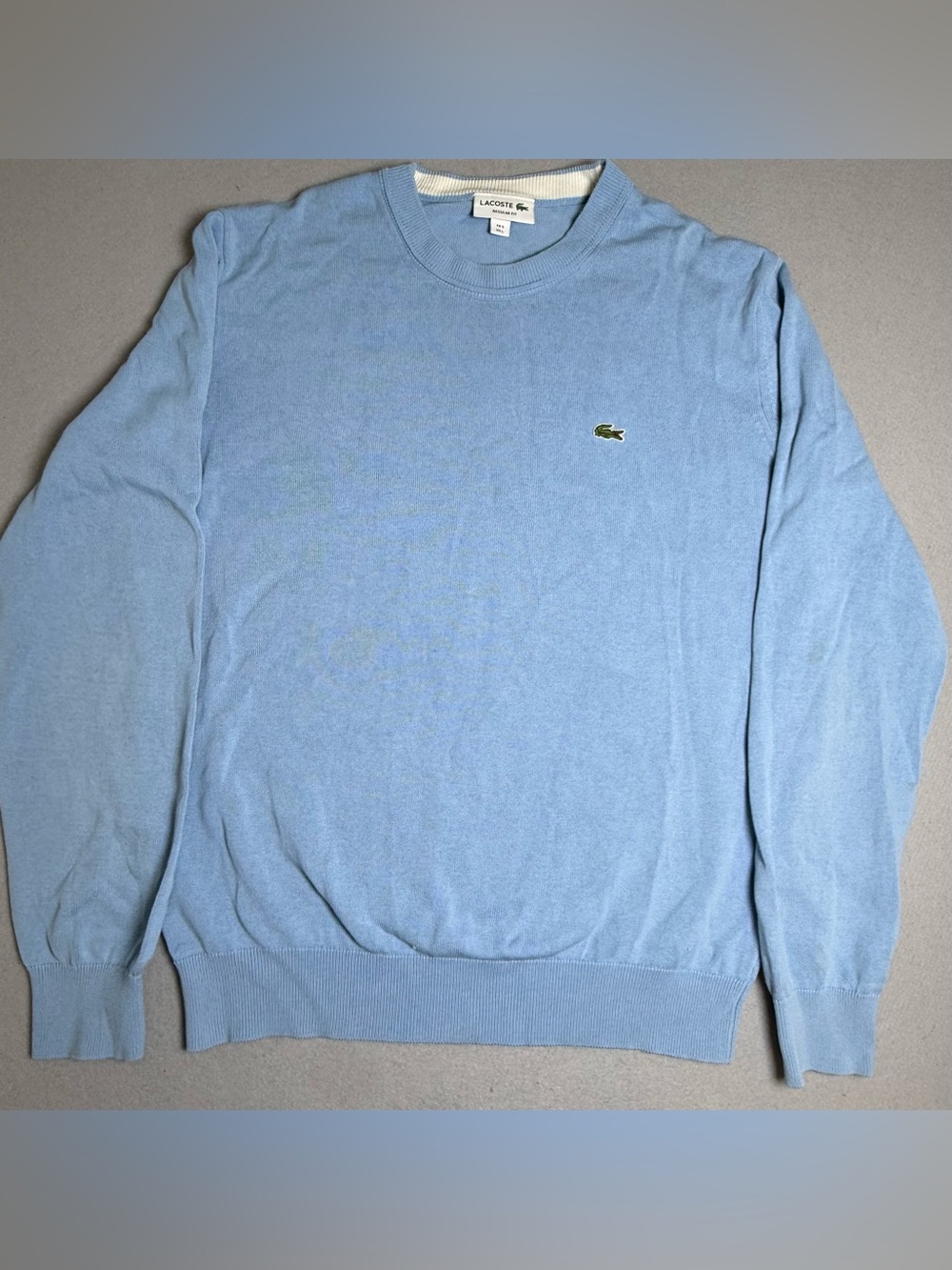 Lacoste Sweater Mens Large L Blue 100% Cotton Embroidered Badge Logo READ MORE